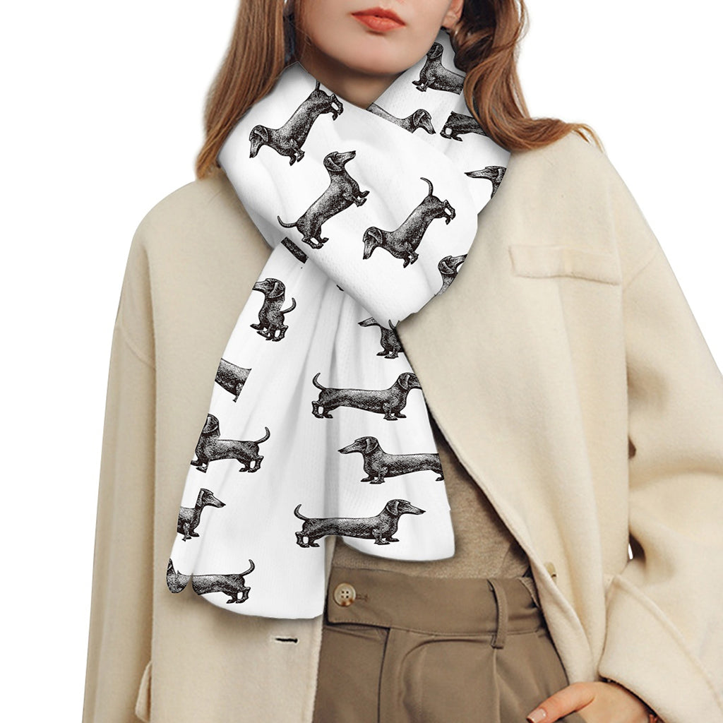 Black And White Dachshund Pattern Print Scarf