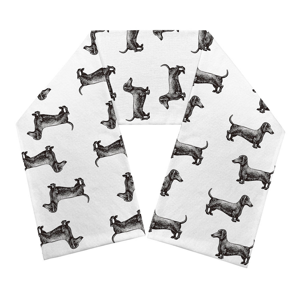 Black And White Dachshund Pattern Print Scarf