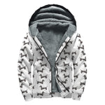 Black And White Dachshund Pattern Print Sherpa Lined Zip Up Hoodie