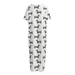 Black And White Dachshund Pattern Print Short Sleeve Long Nightdress