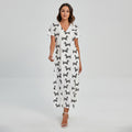 Black And White Dachshund Pattern Print Short Sleeve Maxi Dress