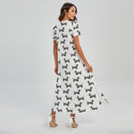 Black And White Dachshund Pattern Print Short Sleeve Maxi Dress