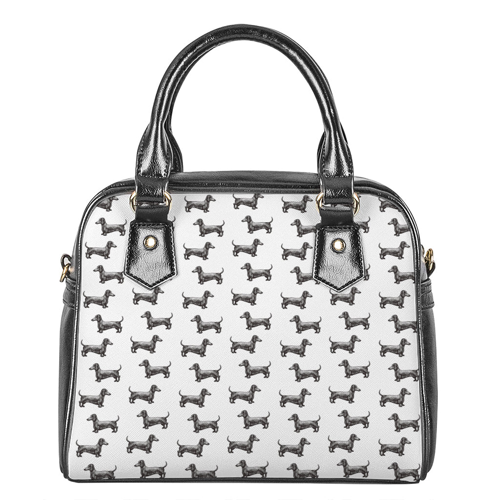 Black And White Dachshund Pattern Print Shoulder Handbag