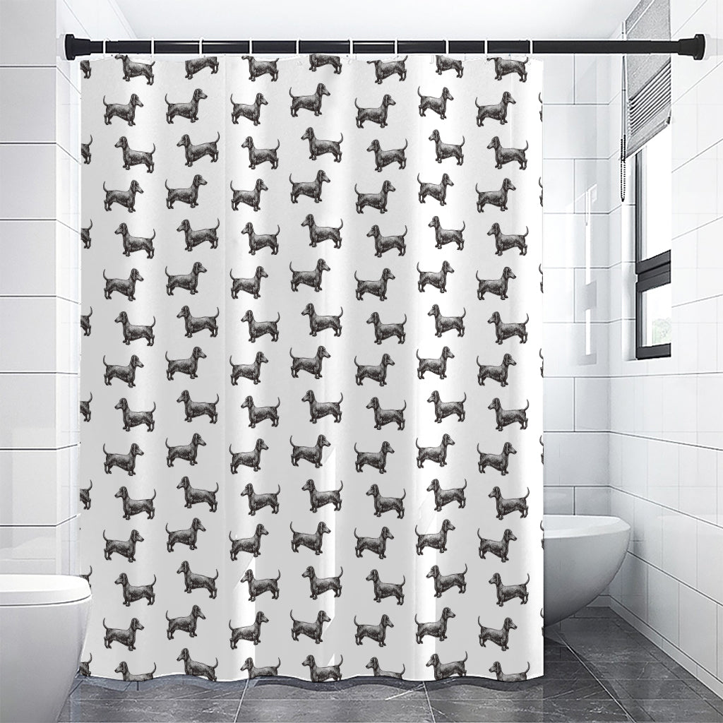 Black And White Dachshund Pattern Print Shower Curtain