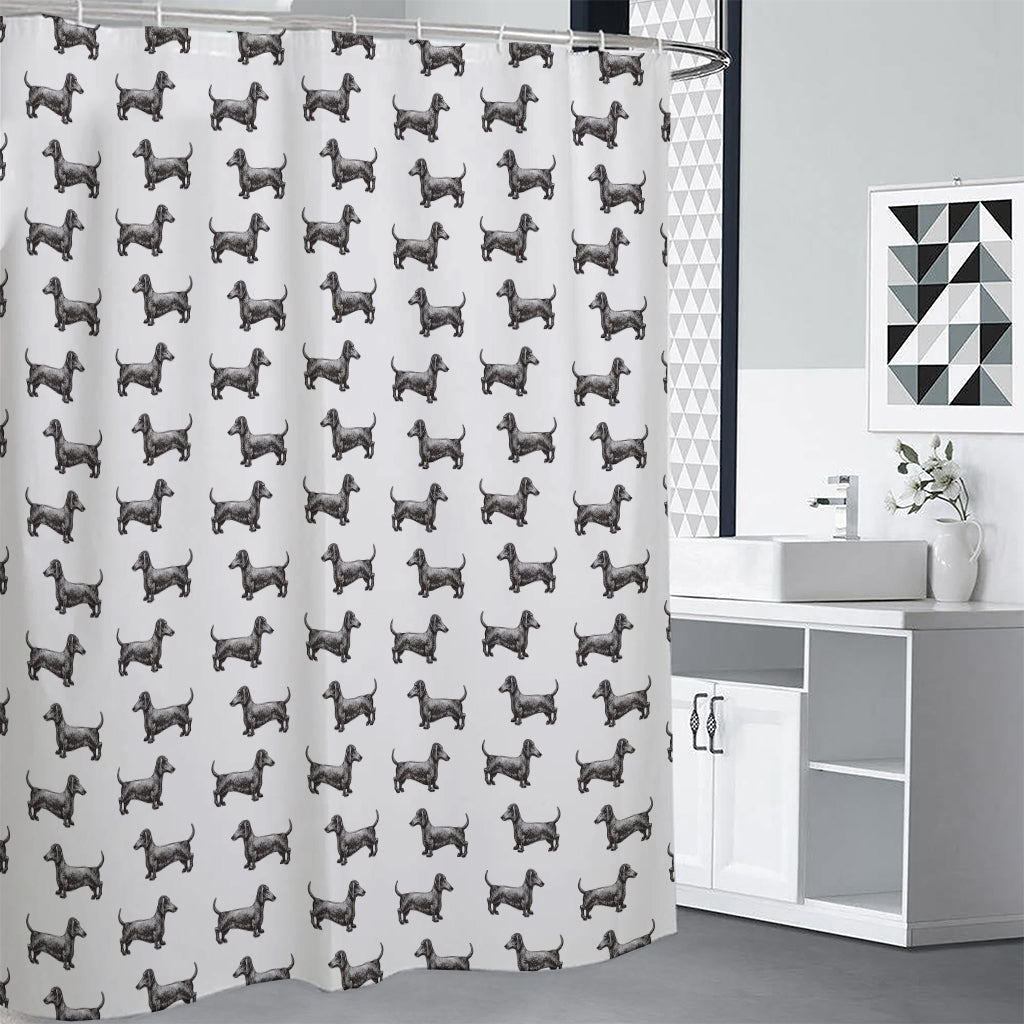 Black And White Dachshund Pattern Print Shower Curtain