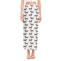 Black And White Dachshund Pattern Print Side Slit Maxi Skirt