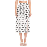 Black And White Dachshund Pattern Print Side Slit Midi Skirt