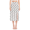 Black And White Dachshund Pattern Print Side Slit Midi Skirt