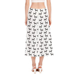 Black And White Dachshund Pattern Print Side Slit Midi Skirt