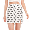 Black And White Dachshund Pattern Print Side Slit Mini Skirt