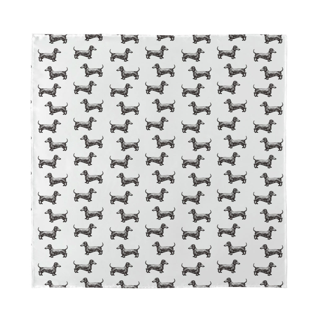 Black And White Dachshund Pattern Print Silk Bandana