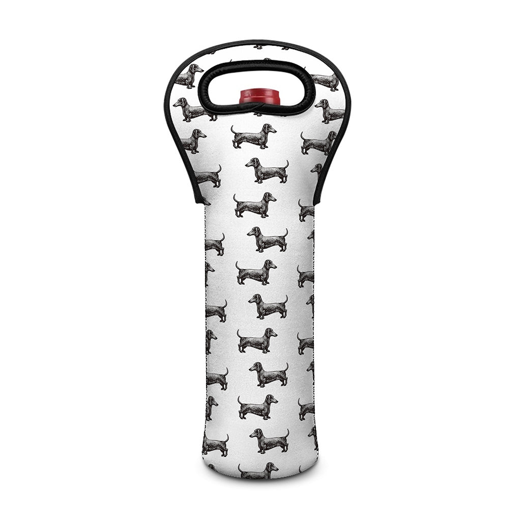 Black And White Dachshund Pattern Print Single Neoprene Wine Tote