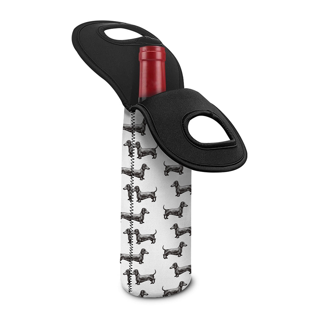 Black And White Dachshund Pattern Print Single Neoprene Wine Tote