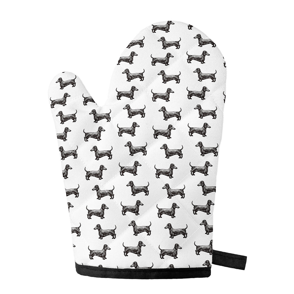 Black And White Dachshund Pattern Print Single Oven Mitt