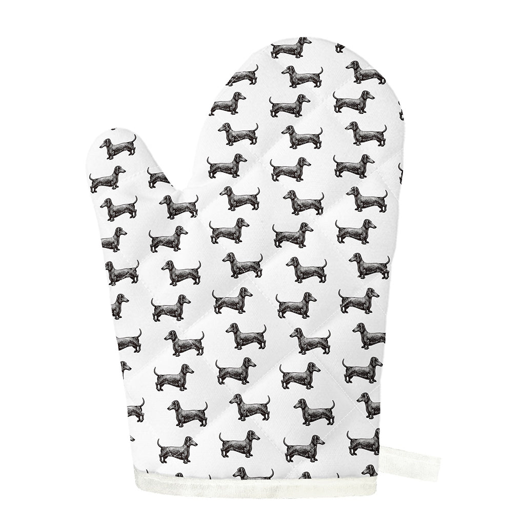 Black And White Dachshund Pattern Print Single Oven Mitt