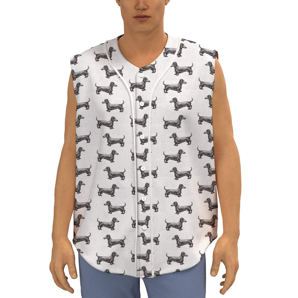 Black And White Dachshund Pattern Print Sleeveless Baseball Jersey