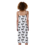 Black And White Dachshund Pattern Print Slim Fit Midi Cami Dress