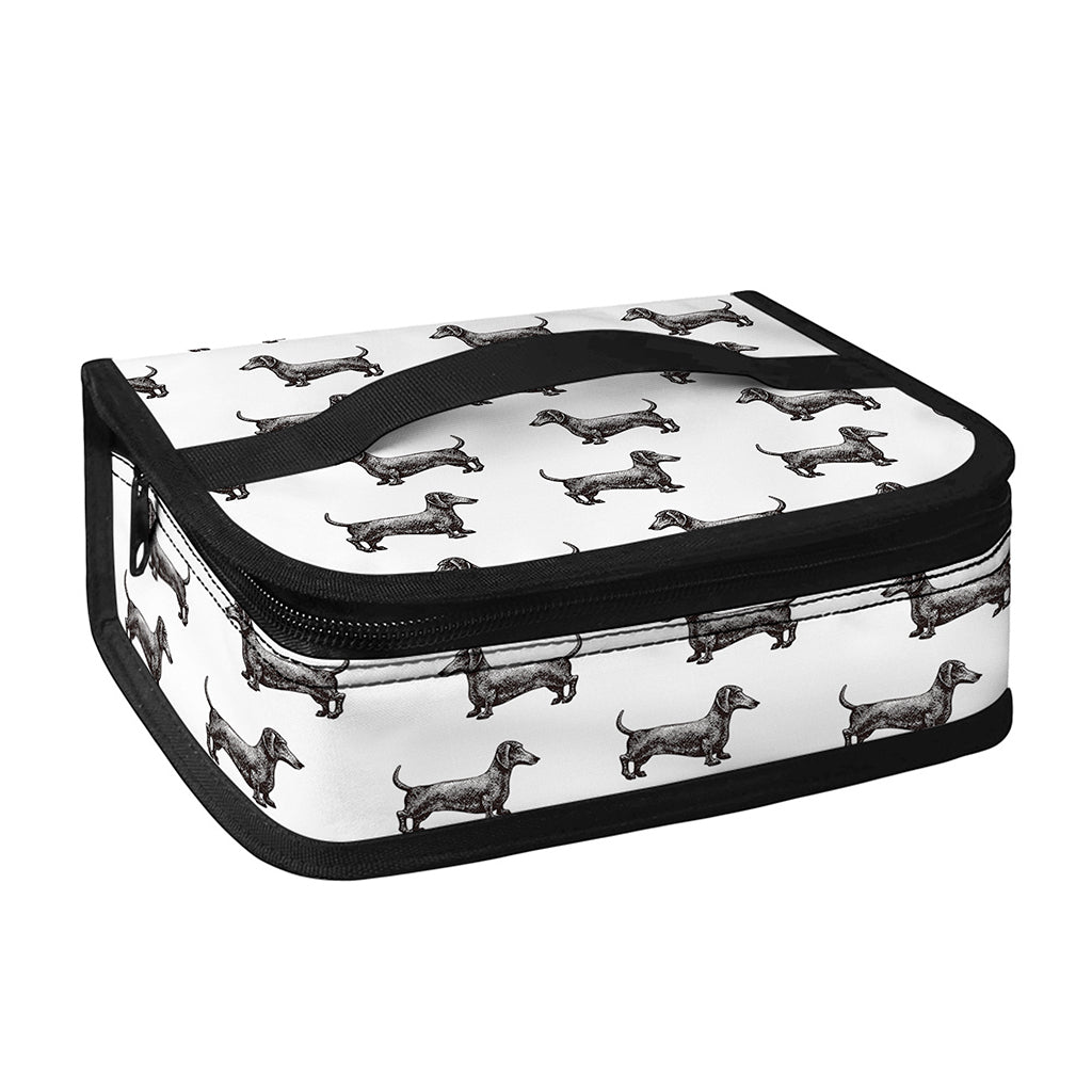 Black And White Dachshund Pattern Print Small Lunch Bag