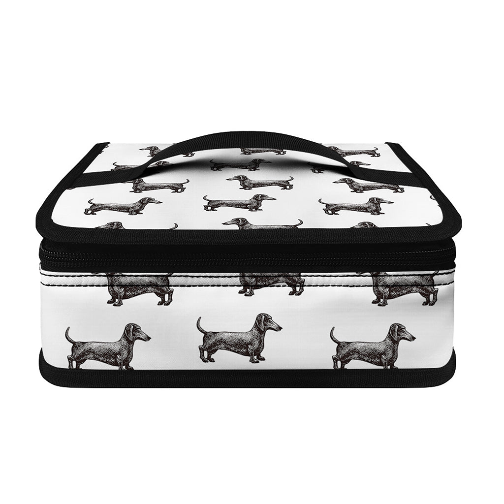 Black And White Dachshund Pattern Print Small Lunch Bag