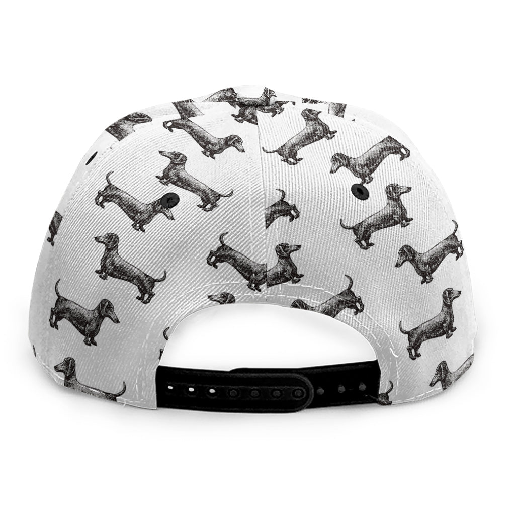 Black And White Dachshund Pattern Print Snapback Cap