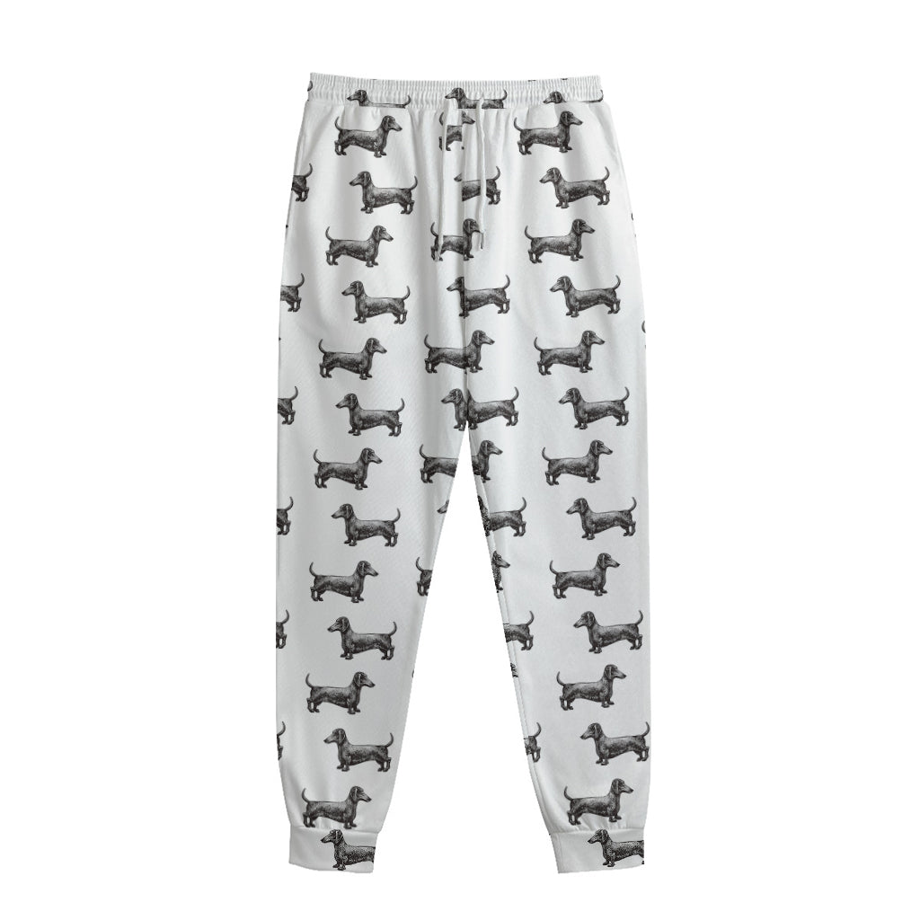 Black And White Dachshund Pattern Print Sweatpants