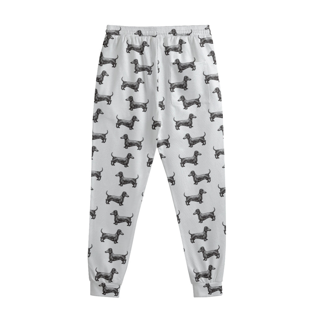 Black And White Dachshund Pattern Print Sweatpants