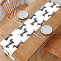 Black And White Dachshund Pattern Print Table Runner