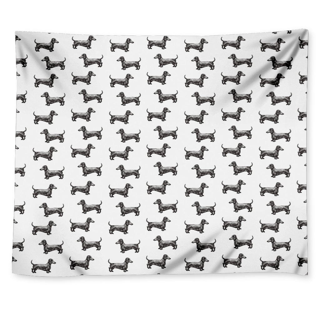 Black And White Dachshund Pattern Print Tapestry