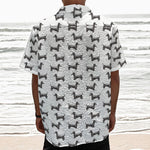 Black And White Dachshund Pattern Print Textured Short Sleeve Shirt