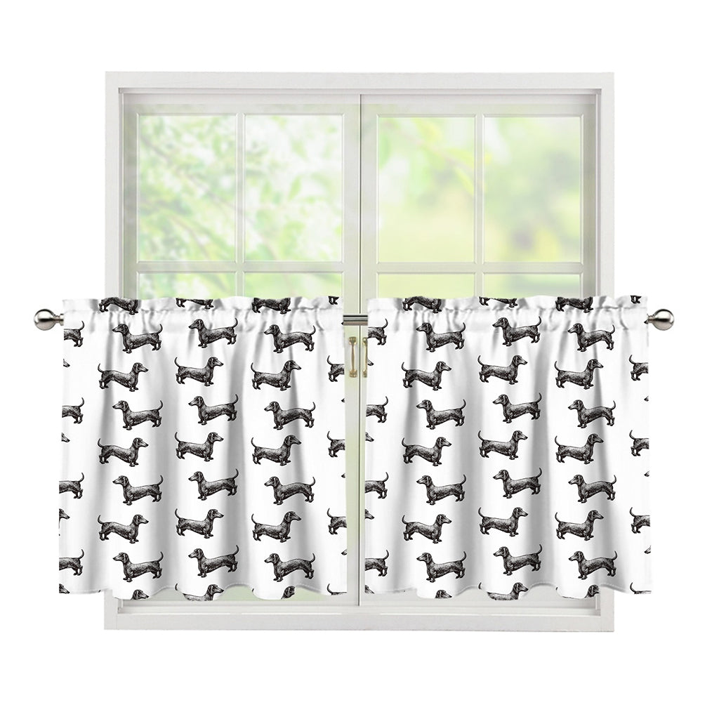 Black And White Dachshund Pattern Print Tier Curtains