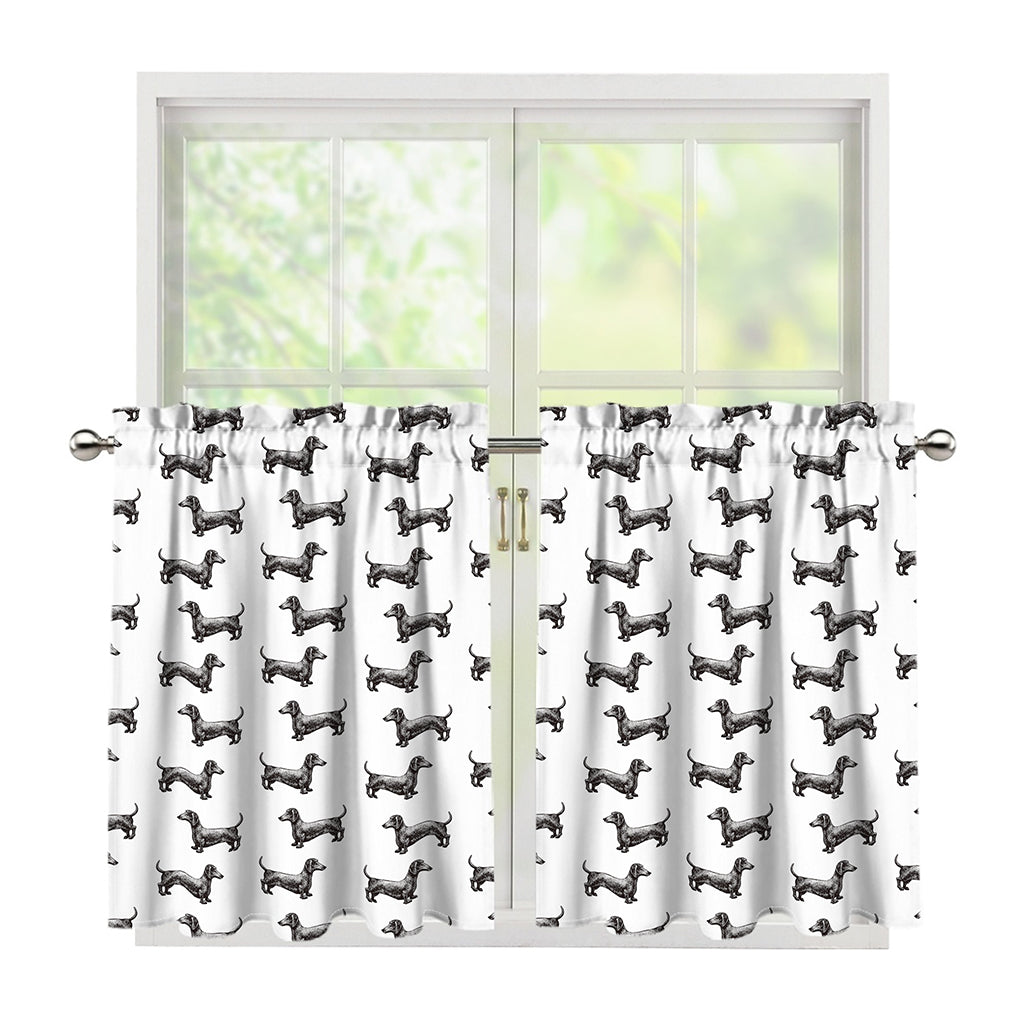 Black And White Dachshund Pattern Print Tier Curtains