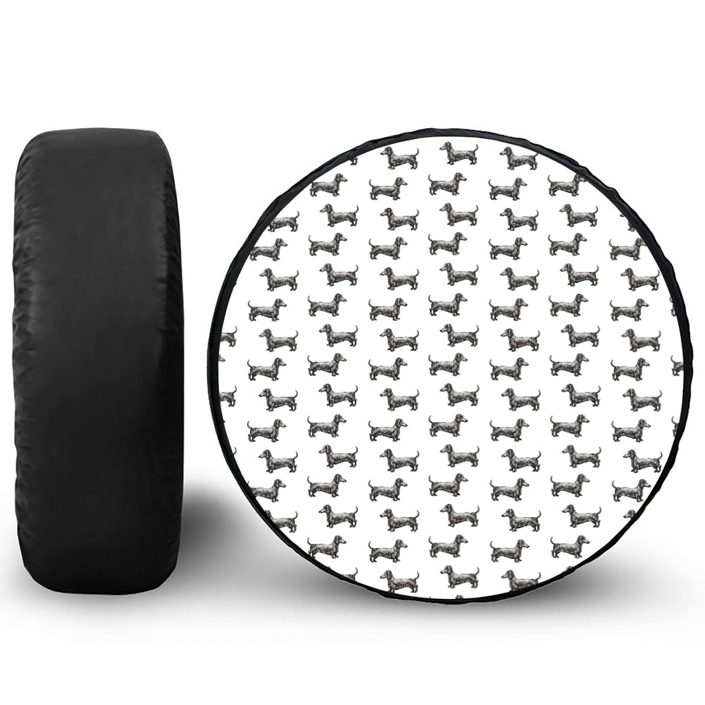 Black And White Dachshund Pattern Print Tire Cover