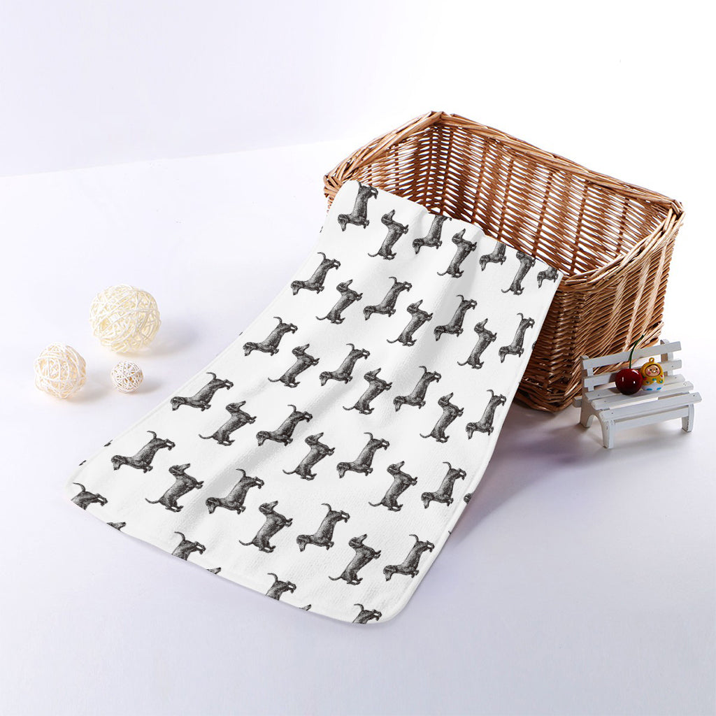 Black And White Dachshund Pattern Print Towel