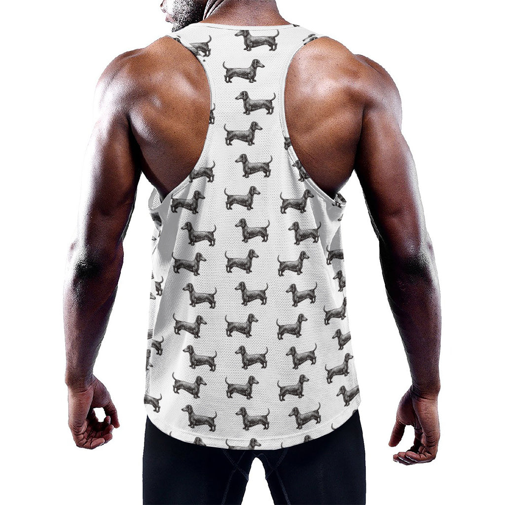 Black And White Dachshund Pattern Print Training Tank Top