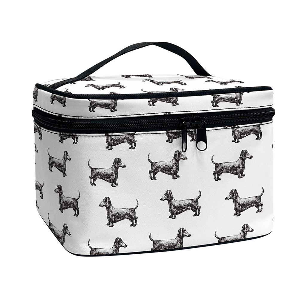 Black And White Dachshund Pattern Print Travel Makeup Bag