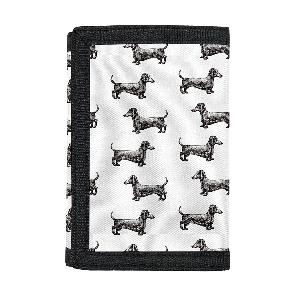 Black And White Dachshund Pattern Print Trifold Wallet