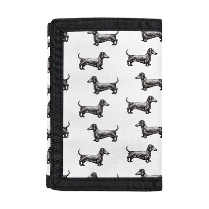 Black And White Dachshund Pattern Print Trifold Wallet