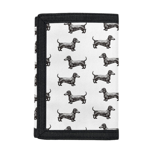 Black And White Dachshund Pattern Print Trifold Wallet