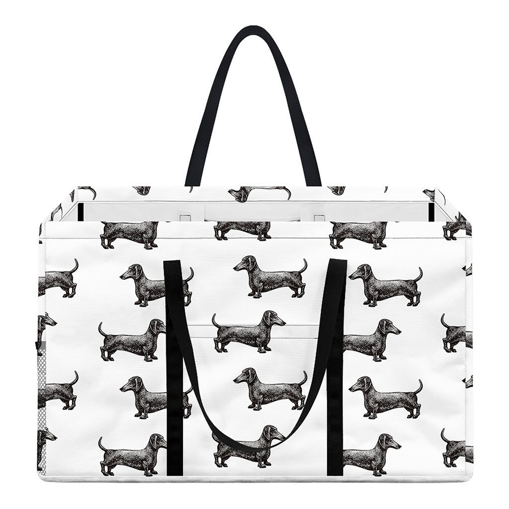 Black And White Dachshund Pattern Print Utility Tote Bag