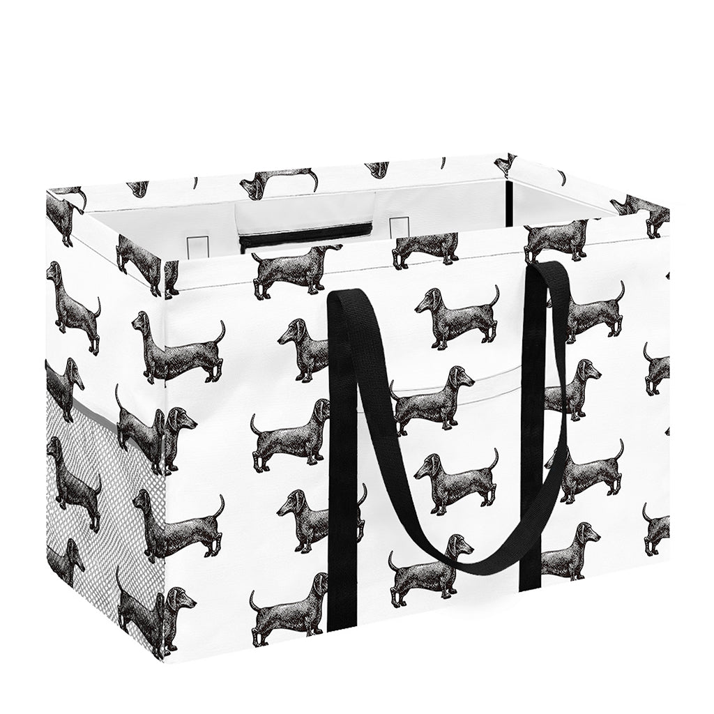 Black And White Dachshund Pattern Print Utility Tote Bag