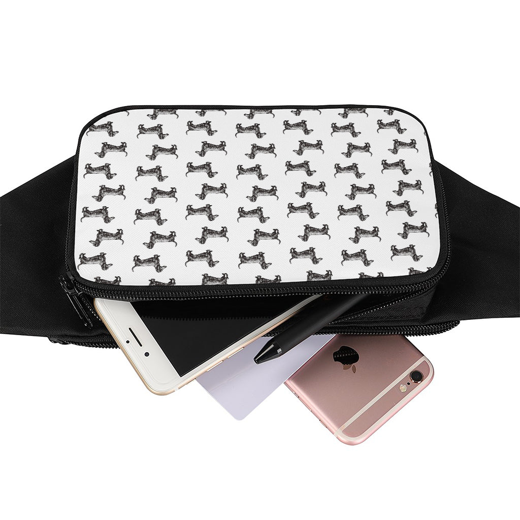 Black And White Dachshund Pattern Print Waist Bag