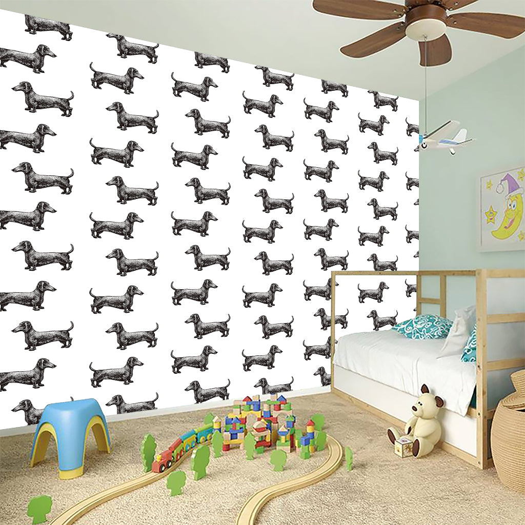 Black And White Dachshund Pattern Print Wall Sticker