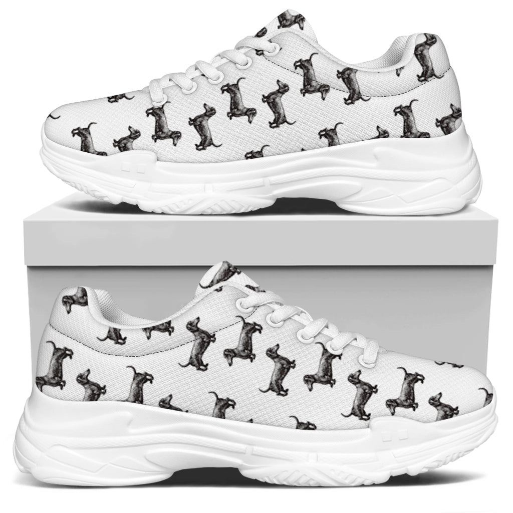 Black And White Dachshund Pattern Print White Chunky Shoes