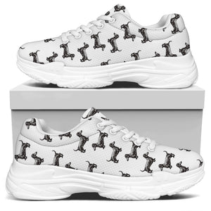 Black And White Dachshund Pattern Print White Chunky Shoes