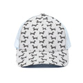 Black And White Dachshund Pattern Print White Mesh Trucker Hat
