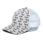 Black And White Dachshund Pattern Print White Mesh Trucker Cap