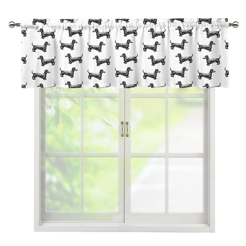 Black And White Dachshund Pattern Print Window Valance