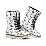 Black And White Dachshund Pattern Print Winter Boots