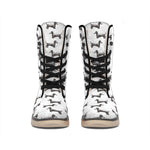 Black And White Dachshund Pattern Print Winter Boots