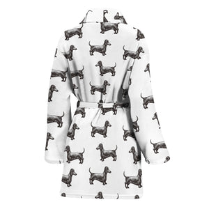 Black And White Dachshund Pattern Print Women's Bathrobe